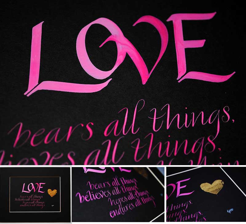 calligraphy art love bears all things Wedding day gifts in calligraphy