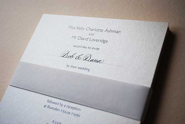 These lovely wedding invitations are printed on pearlescent card 