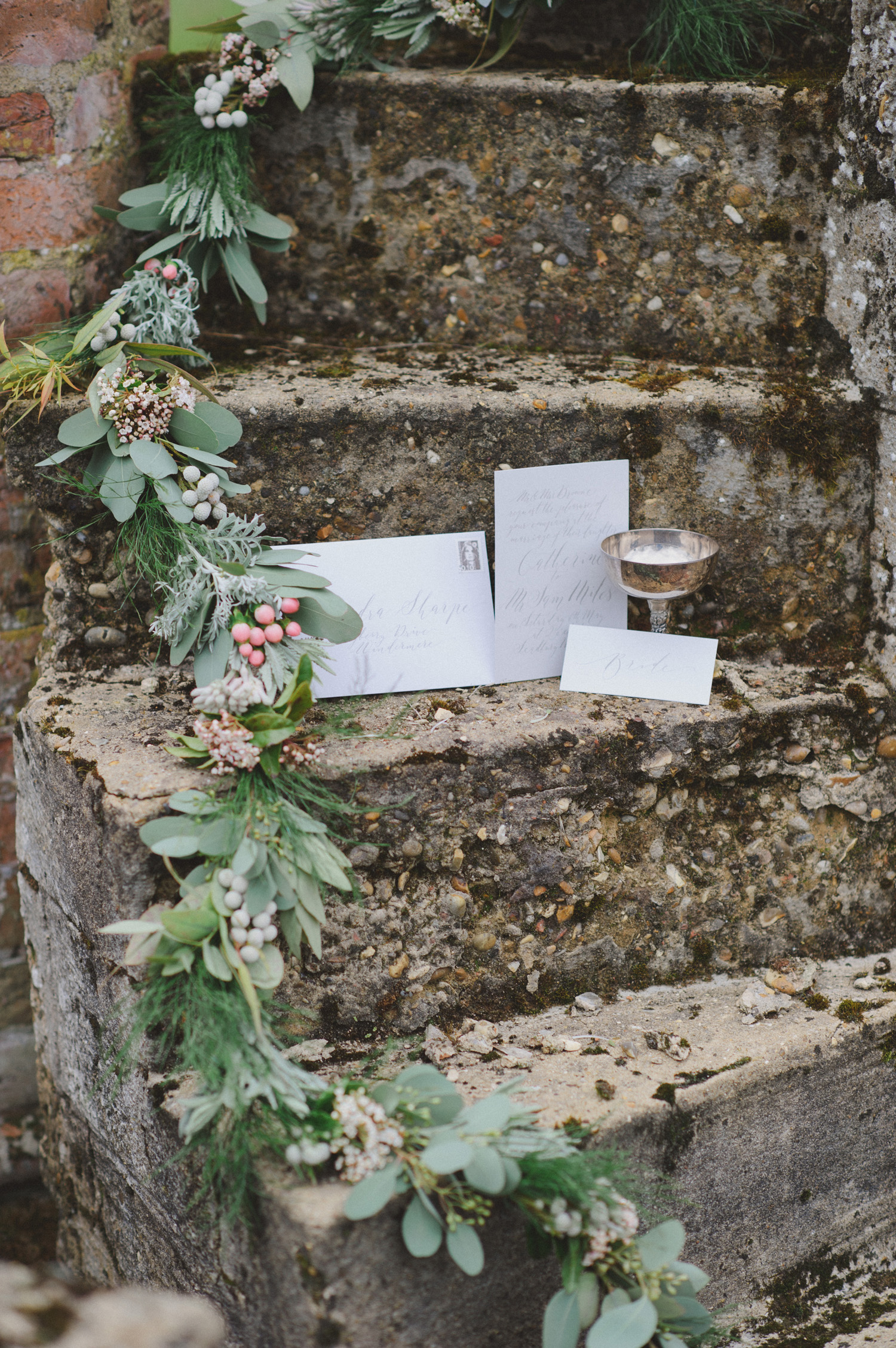 Subtle, delicate calligraphy for a styled bridal shoot in Kent