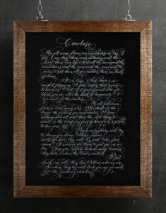 Unusual Christmas gift ideas for men handwritten song lyrics in calligraphy