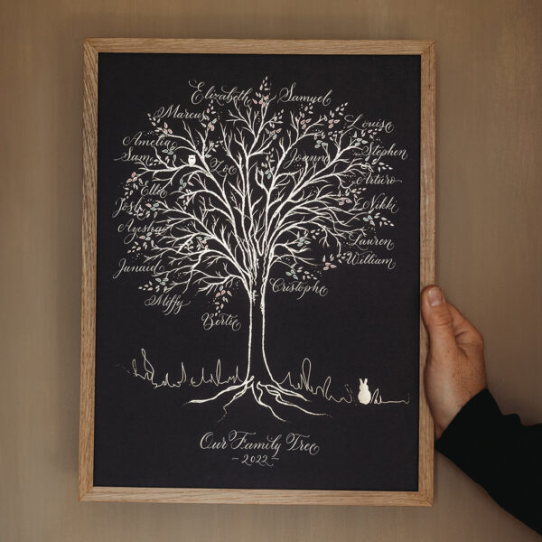 Navy and gold foil family tree art print By Moon & Tide