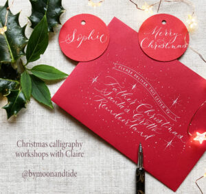 Christmas envelope for a letter to santa with calligraphy gift tags
