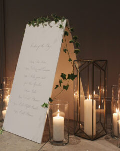 Handwritten wedding order of the day sign by Moon & Tide calligraphy in Cumbria and Tebbey and Co