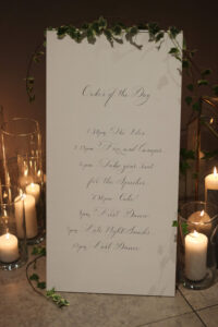 Handwritten wedding order of the day sign by Moon & Tide calligraphy in Cumbria