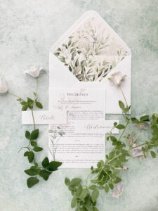 Botanical wedding stationery with envelope liner from By Moon & Tide