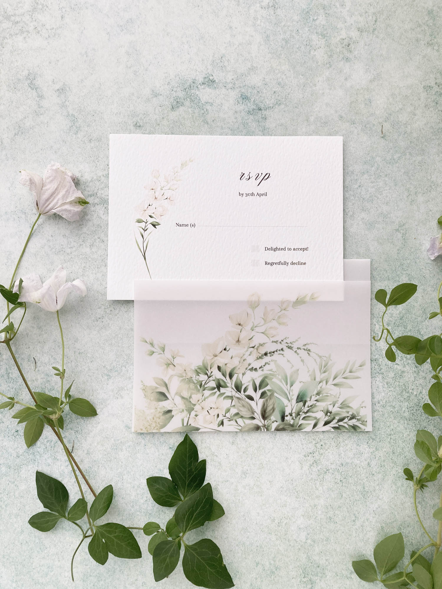 Botanical wedding stationery RSVP card and inserts from By Moon & Tide