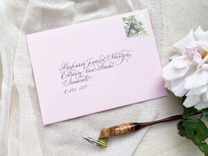 Professional calligraphy in the north of England writing envelopes and wedding stationery for customers across the UK