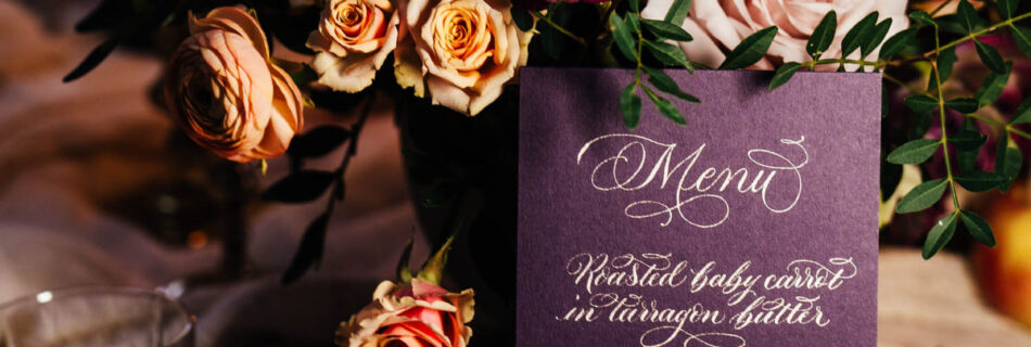 Calligraphy wedding menu by Claire Gould | Photographer credit Hannah Hall at Holesfoot Cumbria