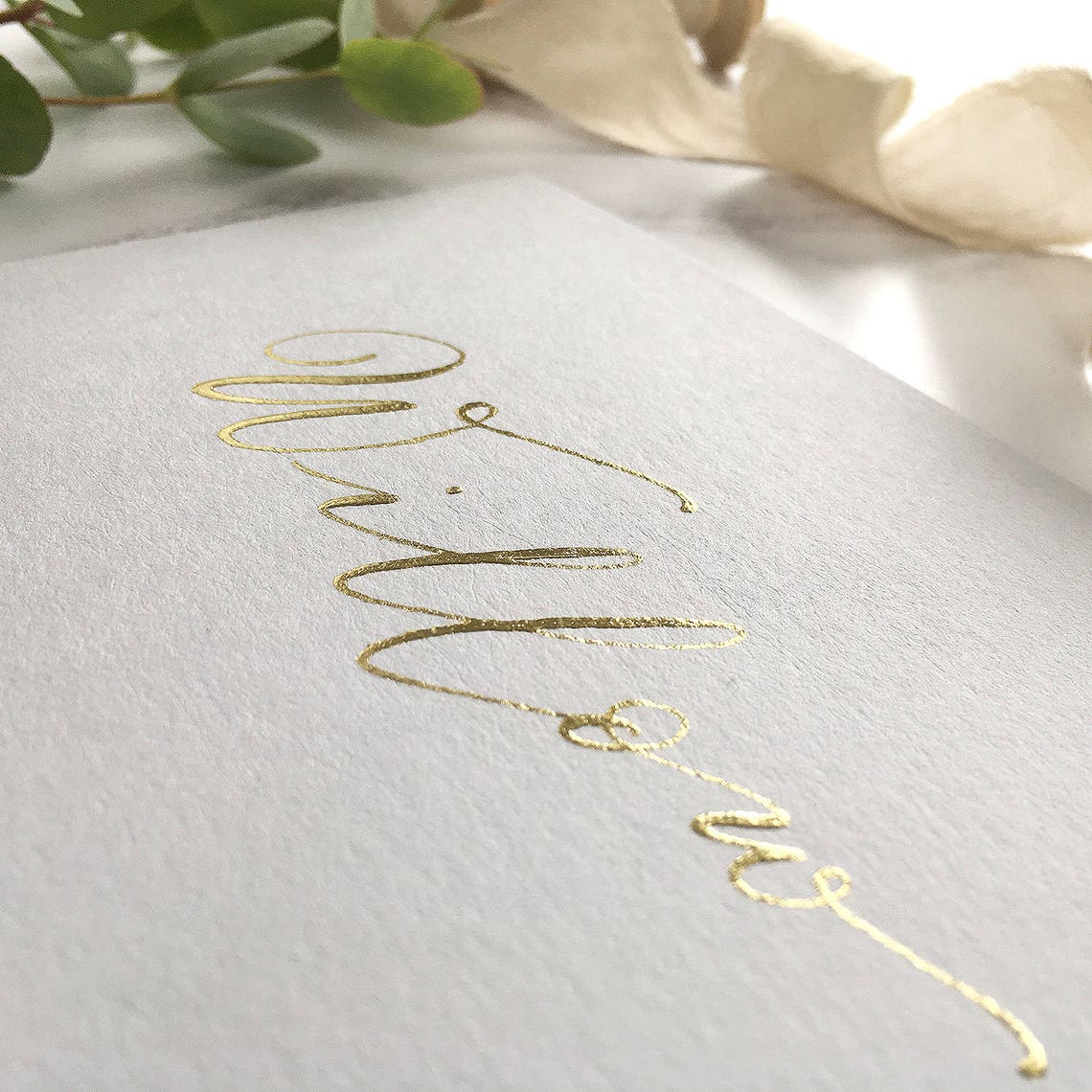 Willow written in 23 carat gold hand calligraphy with Kolner miniatum ink