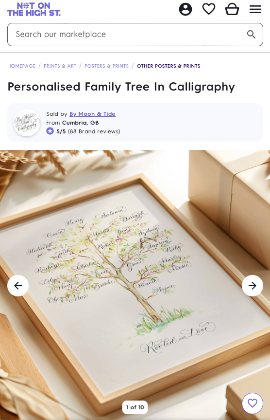 Personalised family tree available on Not On The High St