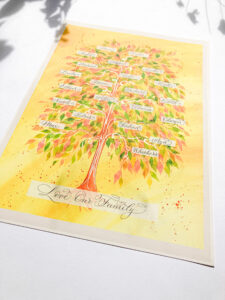 Golden yellow personalised family tree