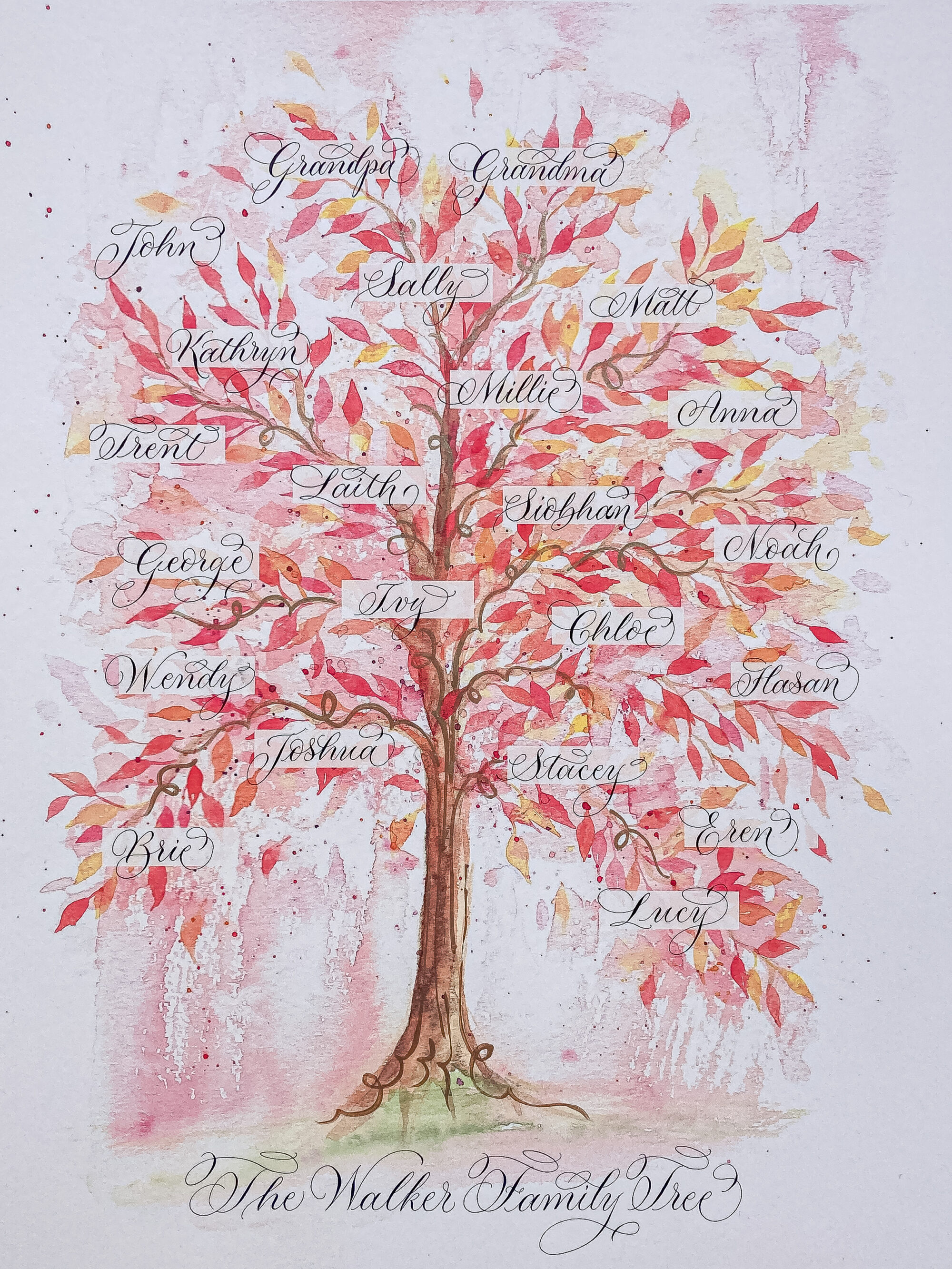 Autumnal ruby red personalised family tree gift