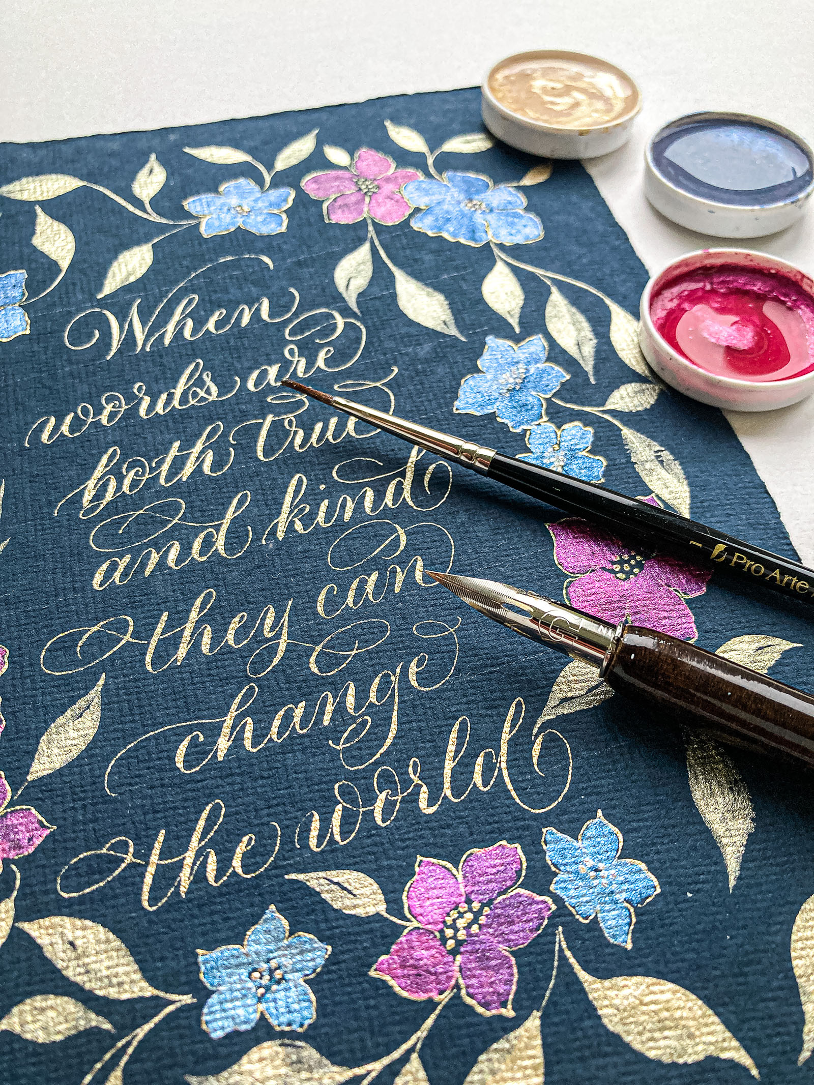 calligraphy project with metallic inks for workshops in cumbria spring summer 2026