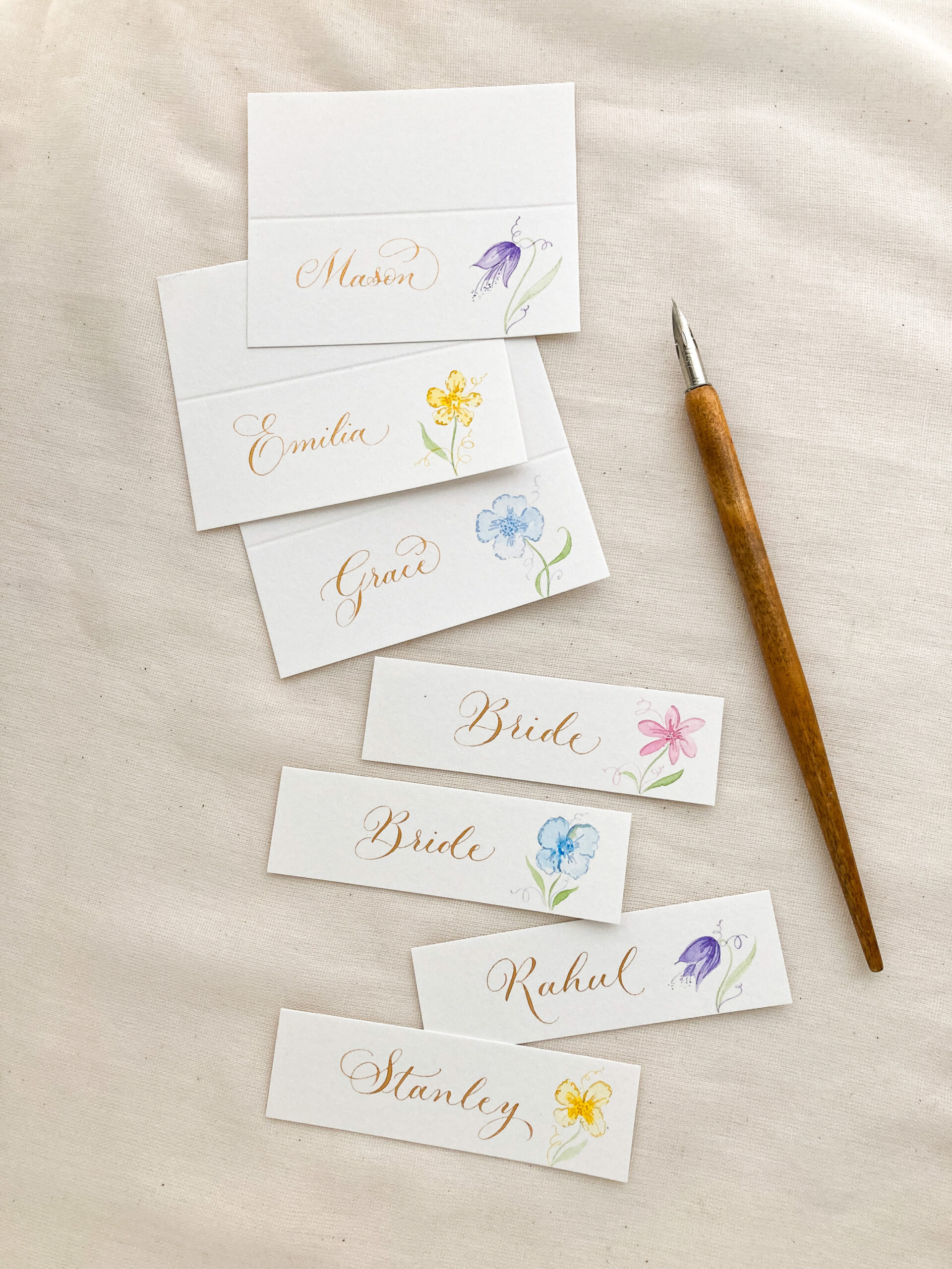 Wedding place names with watercolour illustration and inclusive wording by UK calligrapher Claire Gould