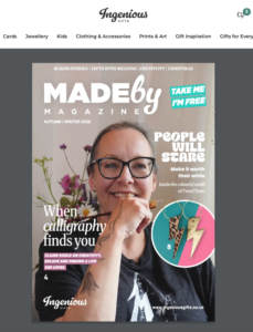 Ingenious Gifts magazine with calligrapher on the cover