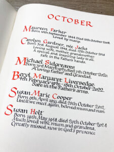 Entries from a book of remembrance in hand calligraphy